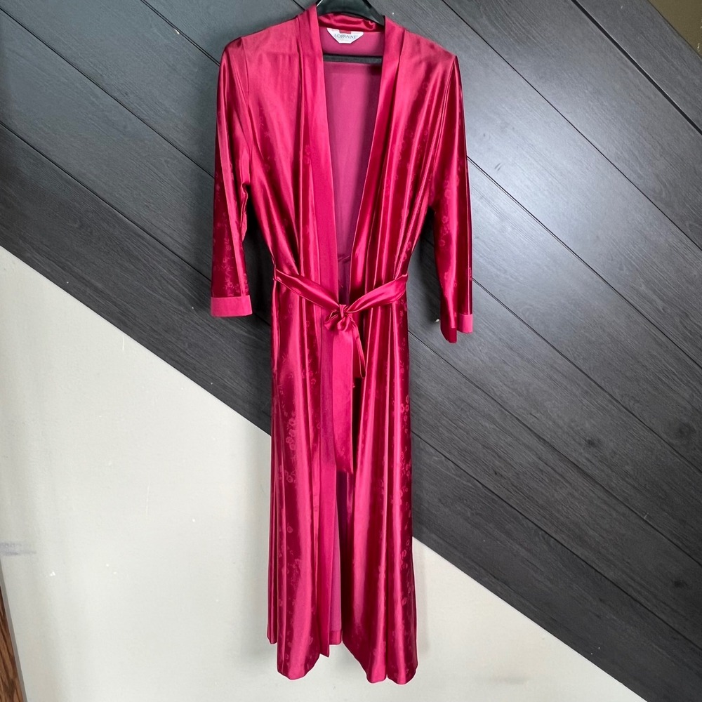 Vintage Lorraine Women's Jacquard Satin Lounge Robe Medium Fuchsia 80's